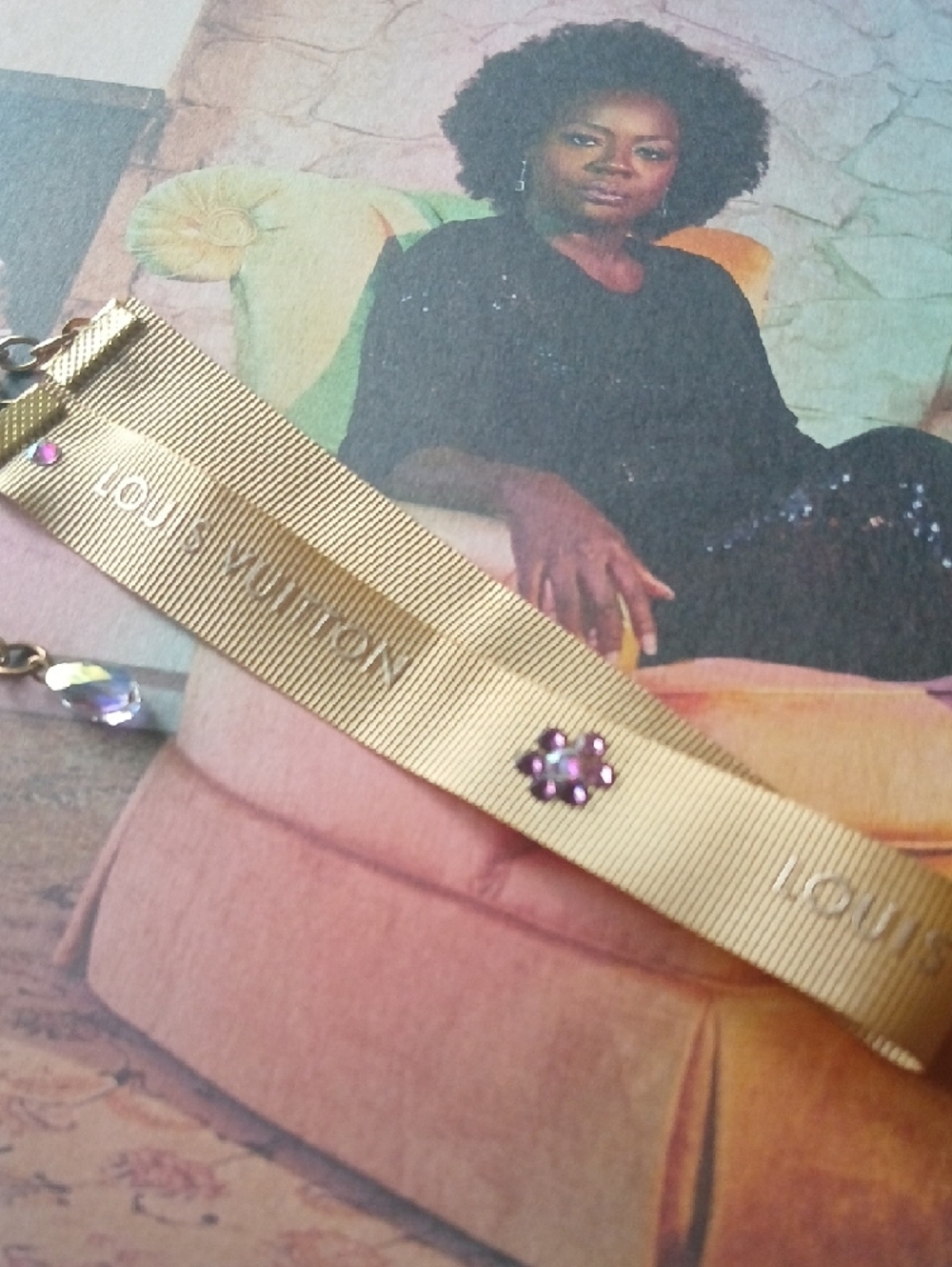 Louis Vuitton Gold Ribbon Choker with Crystal Flower Accent - Picture 5 of 6